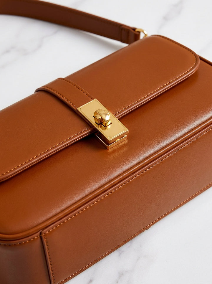 The Kensington Shoulder Bag – Cognac Brown – detail & texture