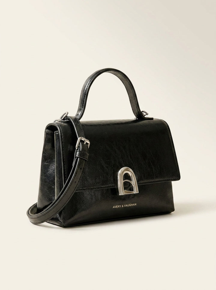 The Kensington Structured Handbag – Black – 3/4 angle