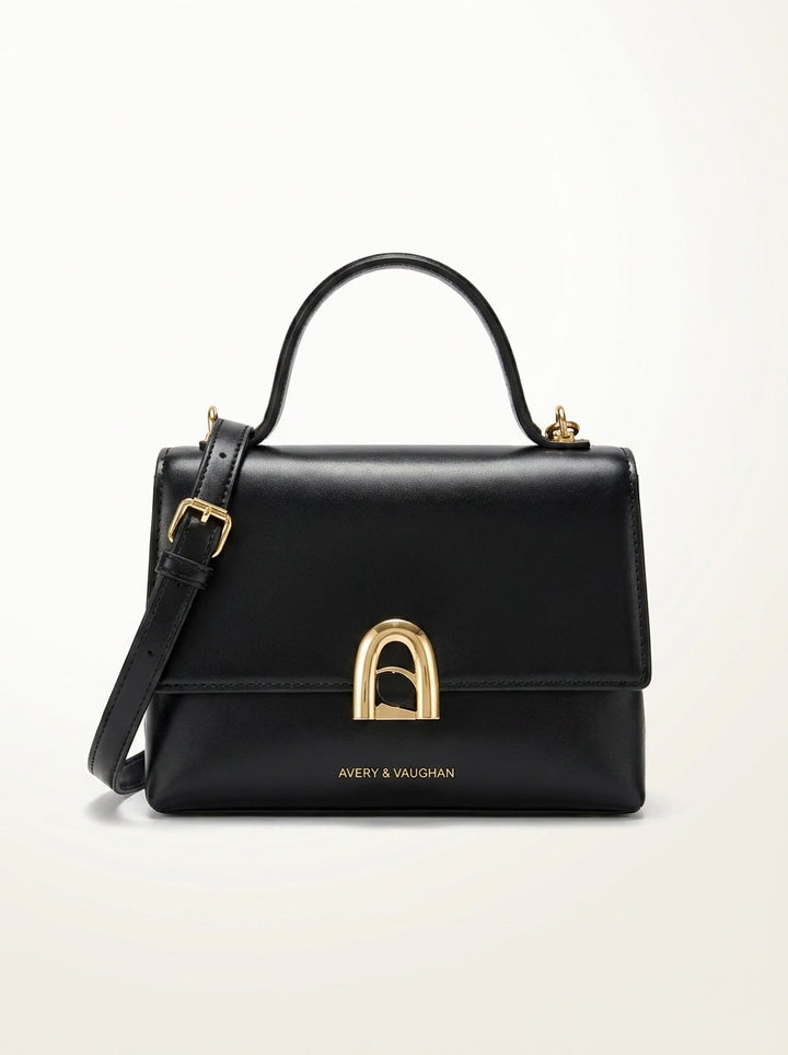 The Kensington Structured Handbag – Black – front view