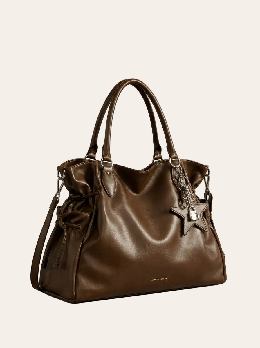 The Kensington Travel Tote | Large Chocolate Brown Slouch Shoulder Bag – 3/4 angle
