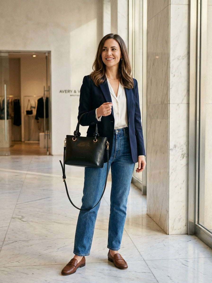 The Mayfair Mini Tote | Elegant Black Structured Handbag – lifestyle