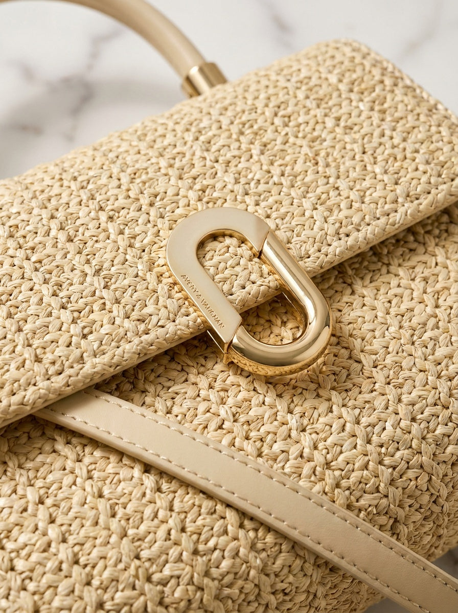 The Provence Straw Handbag | Structured Woven Top Handle Crossbody – detail & texture