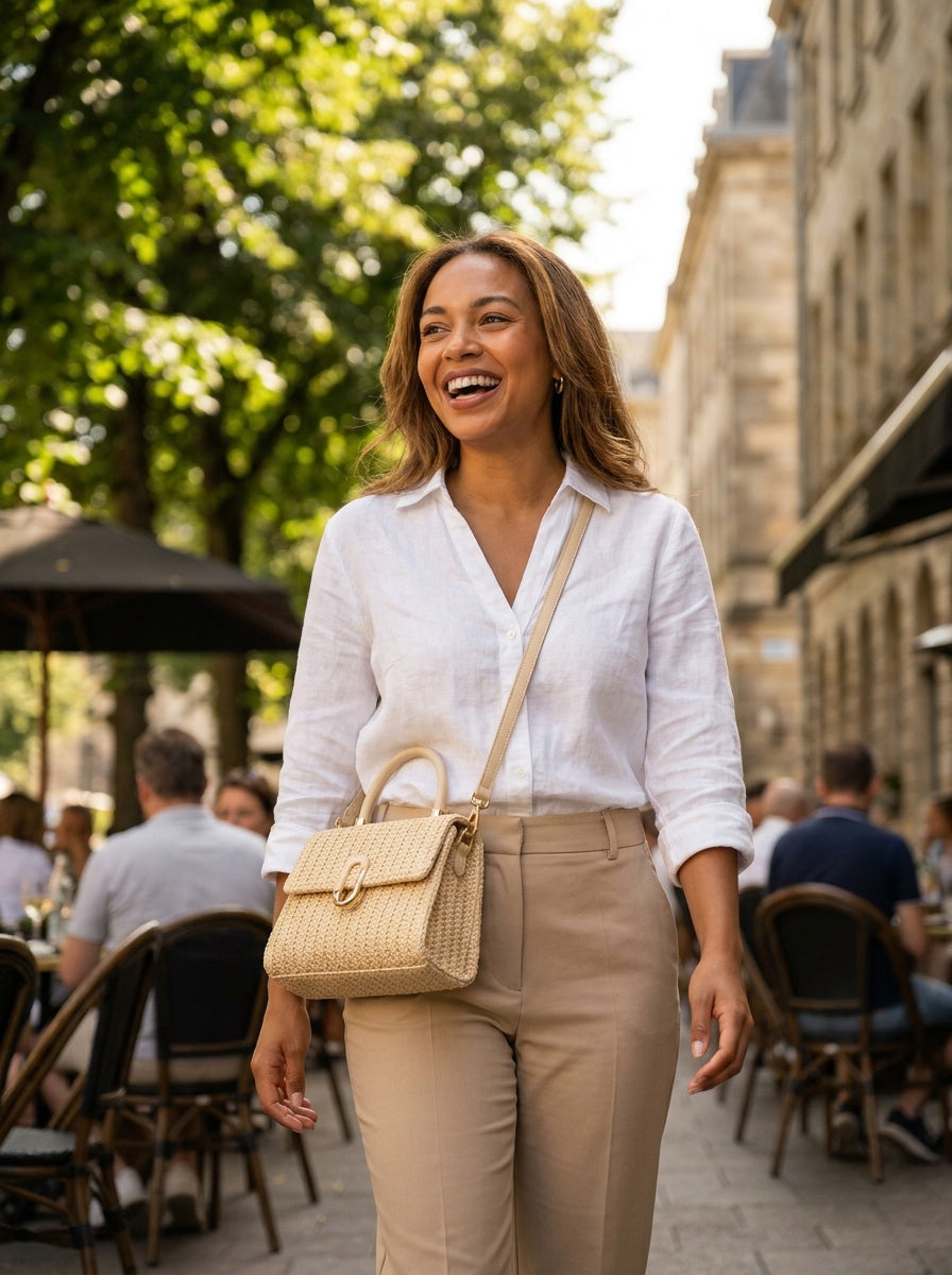 The Provence Straw Handbag | Structured Woven Top Handle Crossbody – lifestyle