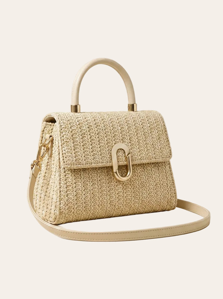 The Provence Straw Handbag | Structured Woven Top Handle Crossbody – 3/4 angle