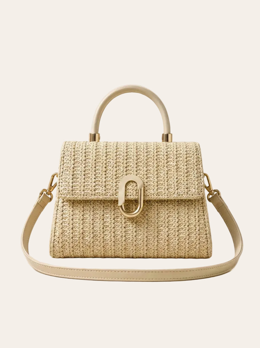 The Provence Straw Handbag | Structured Woven Top Handle Crossbody – front view