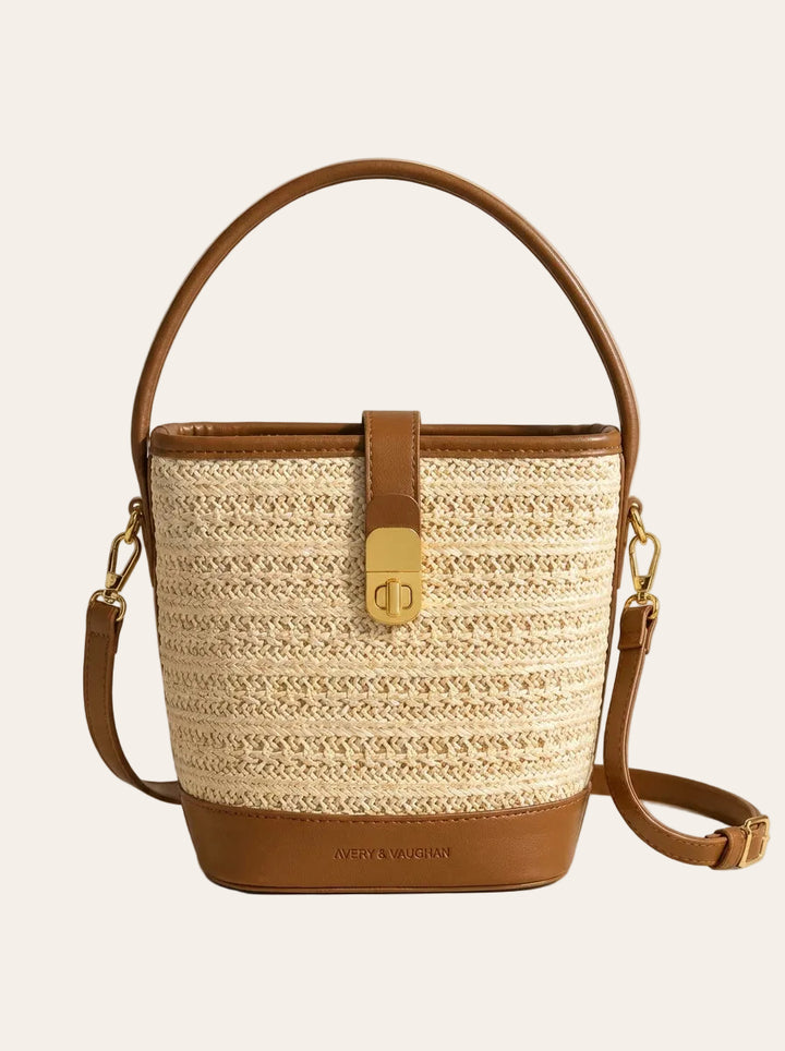 The Siena Woven Bucket Bag | Straw Crossbody Handbag – front view