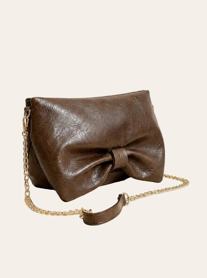 The Sienna Bow Clutch | Soft Brown Evening & Crossbody Bag – 3/4 angle