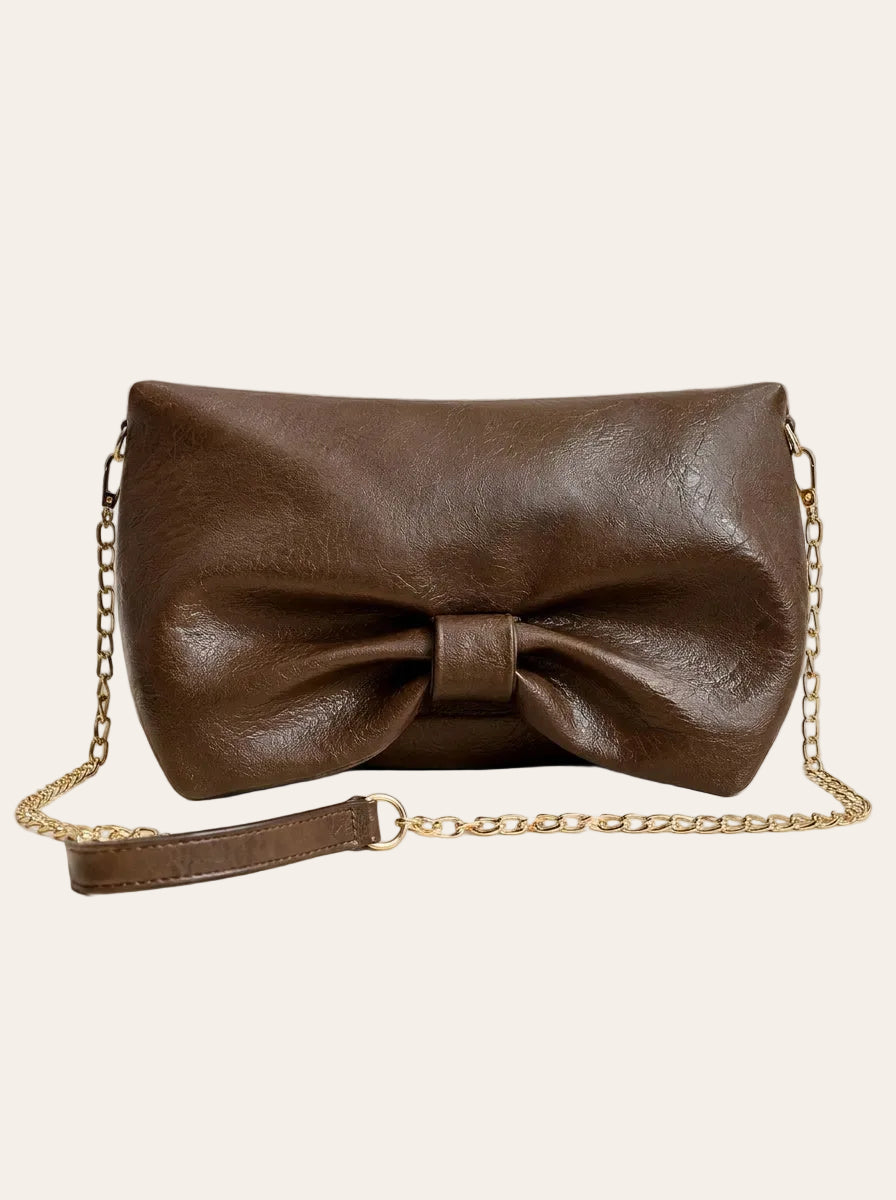 The Sienna Bow Clutch | Soft Brown Evening & Crossbody Bag – front view