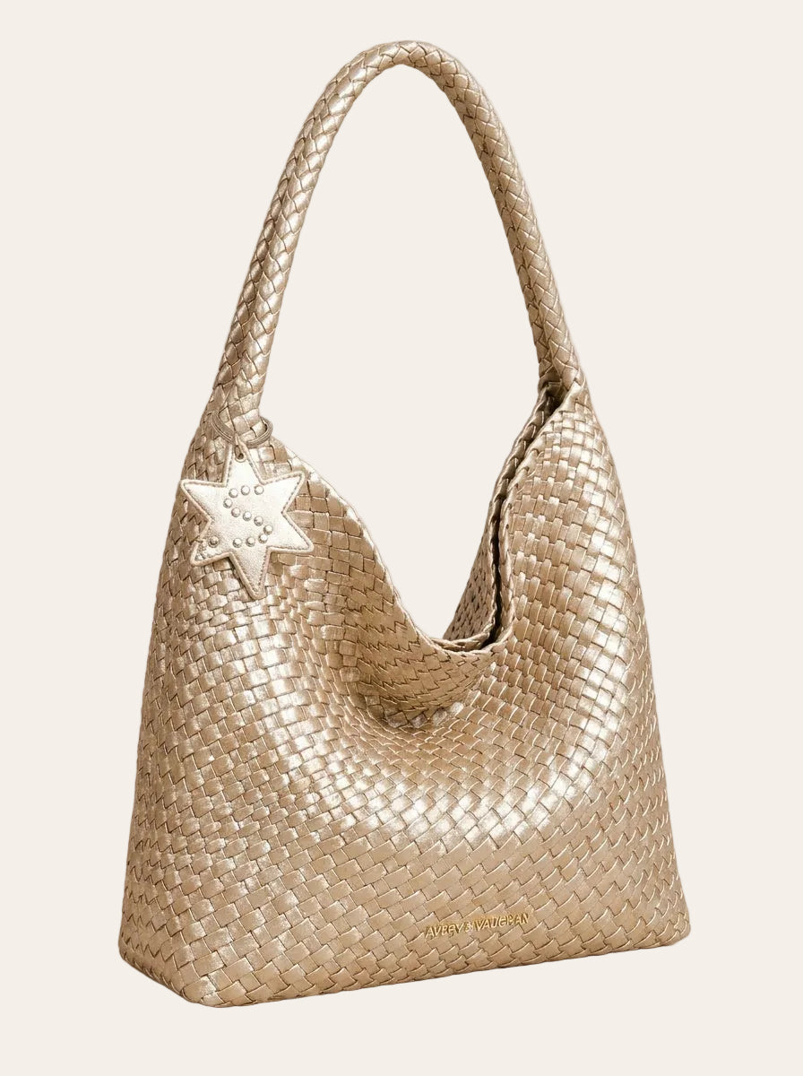 The Verona Woven Hobo – Champagne Gold – 3/4 angle
