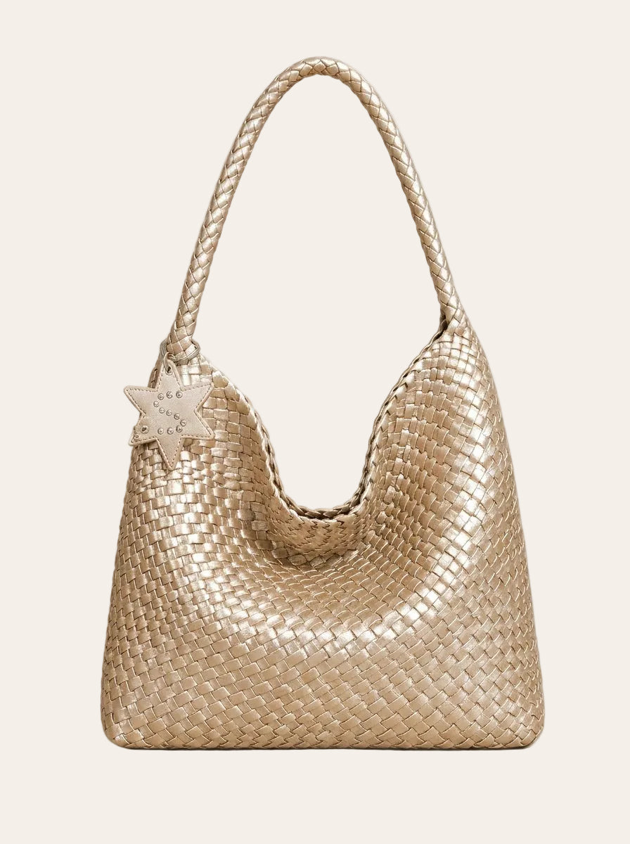 The Verona Woven Hobo – Champagne Gold – front view