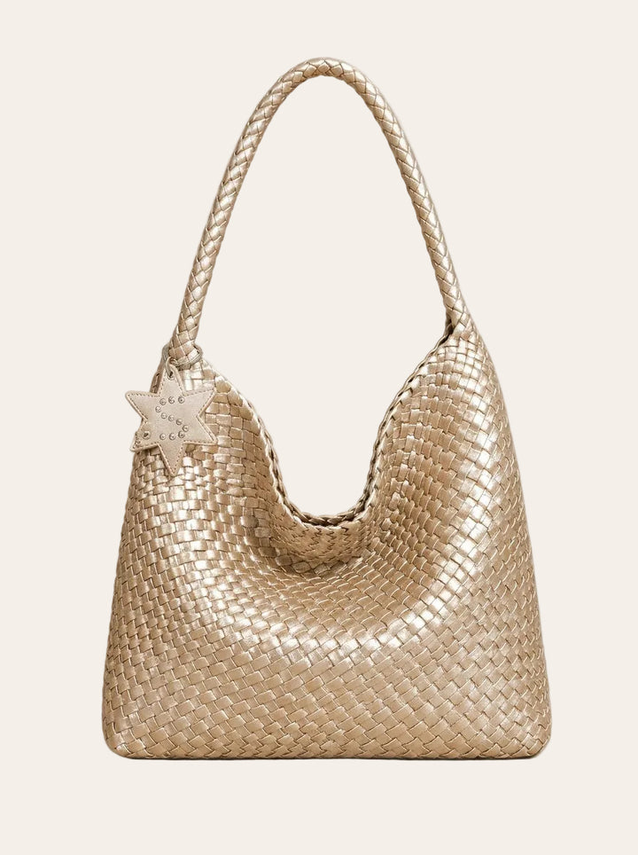 The Verona Woven Hobo – Champagne Gold – front view