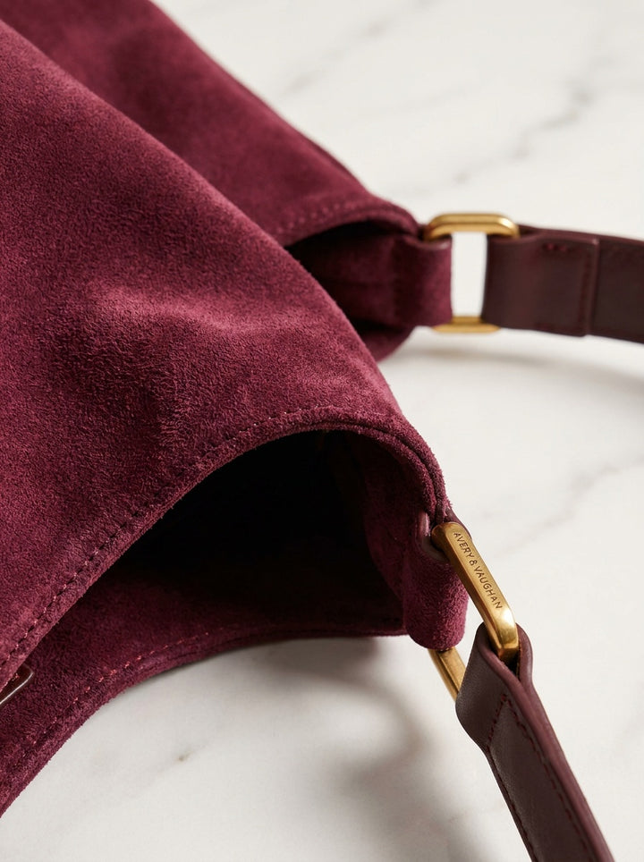 The Windsor Suede Hobo Bag – Burgundy – detail & texture