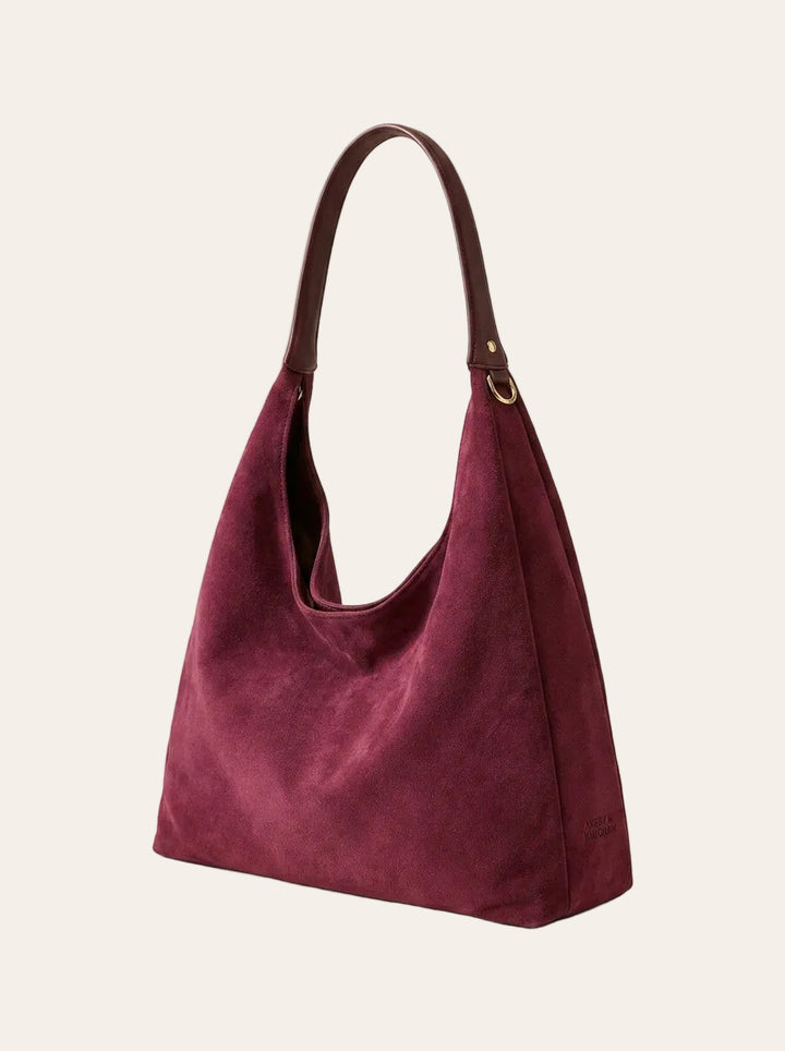 The Windsor Suede Hobo Bag – Burgundy – 3/4 angle