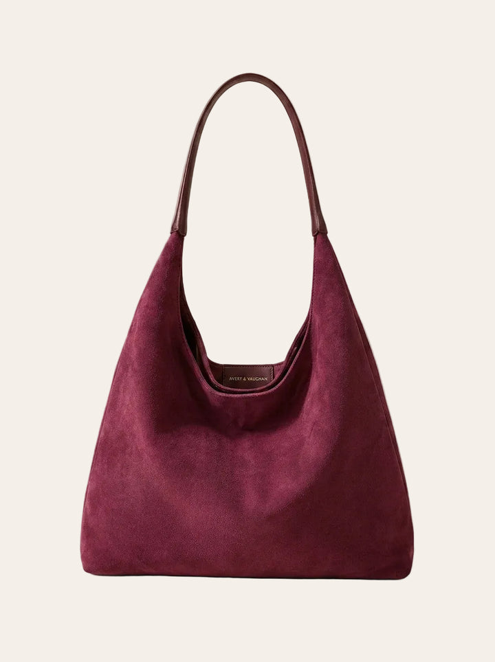 The Windsor Suede Hobo Bag – Burgundy – front view